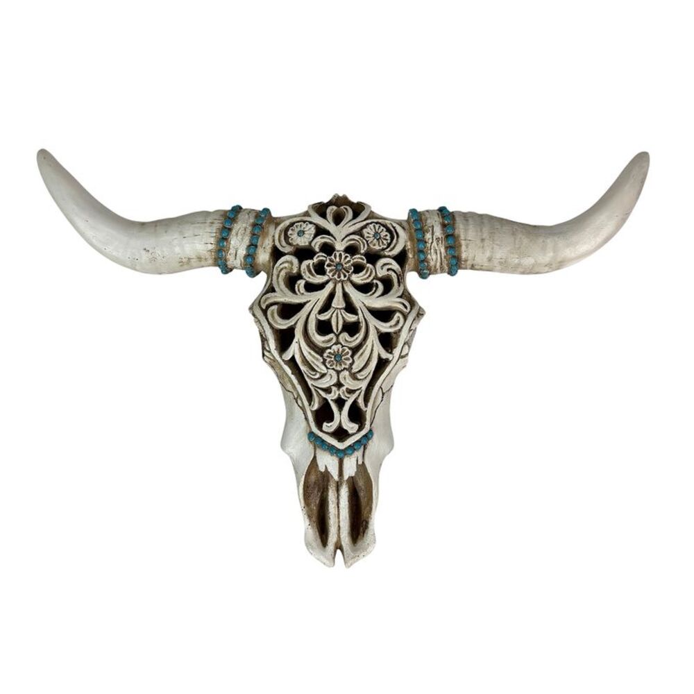 Decorative Wall Steer Southwestern Resin Sculpture 13 in off White